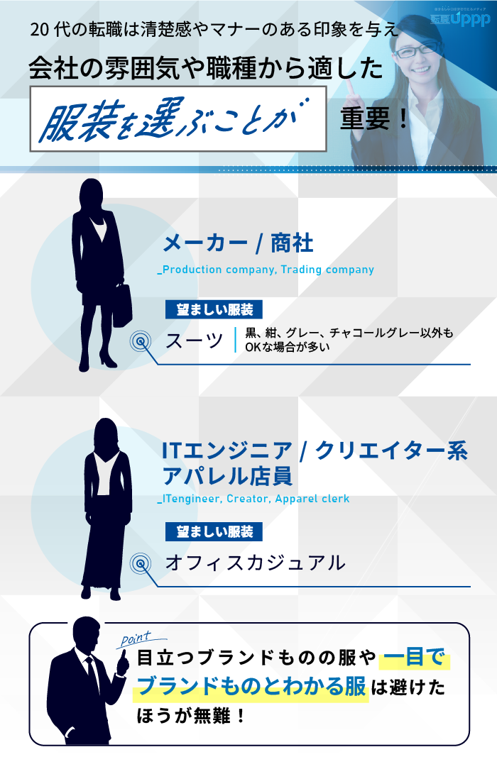 20代の転職は清楚感やマナーのある印象を与え、会社の雰囲気や職種から適した服装を選ぶことが重要！