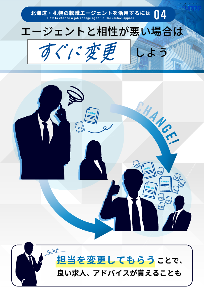 北海道・札幌の転職エージェントを活用するには４：転職エージェントと相性が悪い場合はすぐに変更しよう