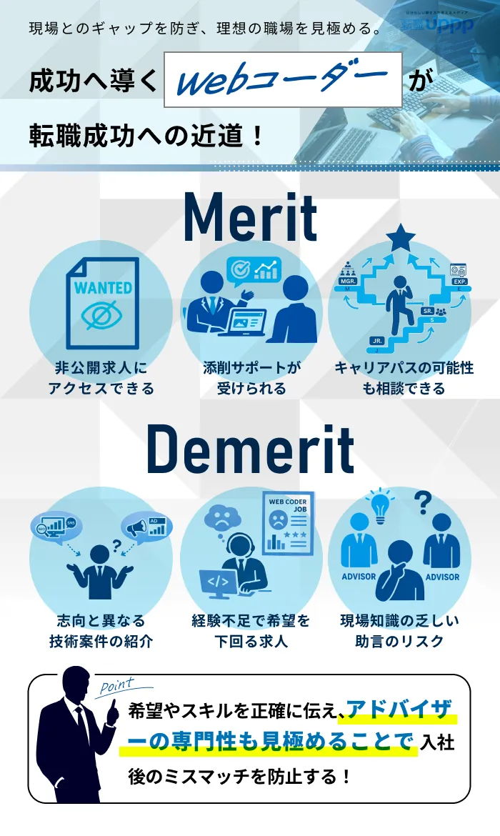 webコーダーが転職エージェントを使用するメリット3つとデメリット3つ